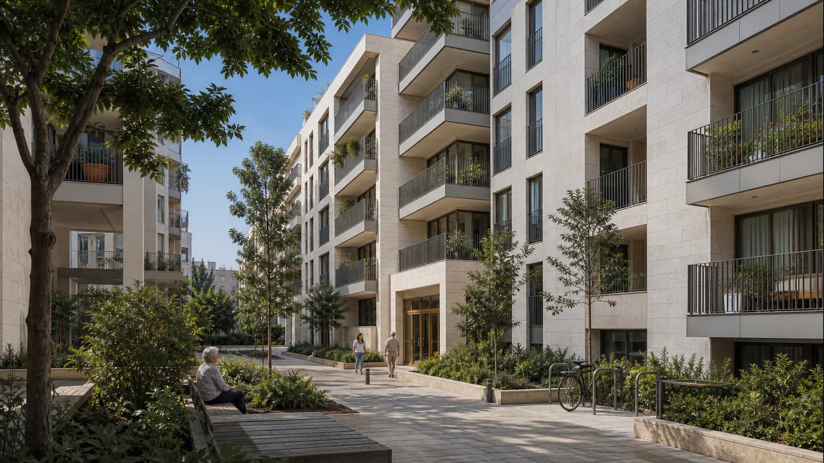 Exterior render of an urban renewal complex